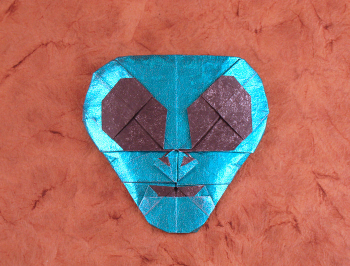 Origami Alien by Quentin Trollip. Folded from a square of Kathy Stevick's tissue-foil by Gilad Aharoni on giladorigami.com