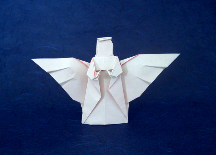 Origami Angel by John Montroll. Folded from a square of origami paper by Gilad Aharoni on giladorigami.com
