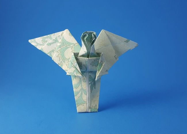 Origami Angel by Lore Schirokauer. Folded from a square of origami paper by Gilad Aharoni on giladorigami.com