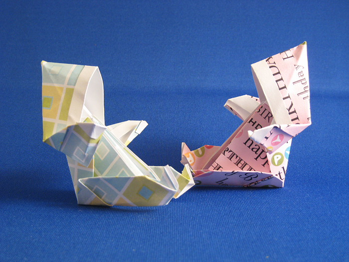 Origami Baby by Kunihiko Kasahara. Folded from a square of scrapbooking paper by Gilad Aharoni on giladorigami.com