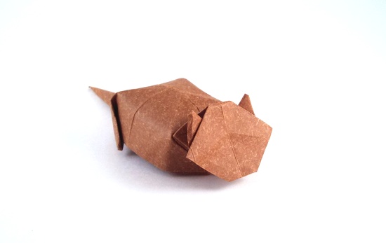 Origami Box-sitting cat by Makoto Yamaguchi. Folded from a square of Speckle-Design paper by Gilad Aharoni on giladorigami.com