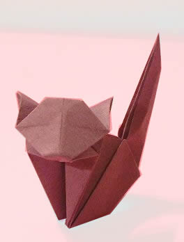 Origami Cat by Jun Maekawa. Folded from a square of origami paper by Gilad Aharoni on giladorigami.com