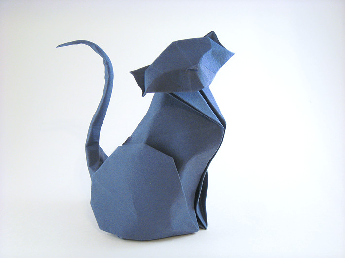 Origami Cat by Hoang Tien Quyet. Wet-folded from a square of watercolor paper by Gilad Aharoni on giladorigami.com
