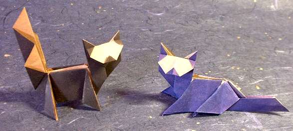Origami Cat by Peterpaul Forcher. Each folded from a square of origami paper by Gilad Aharoni on giladorigami.com