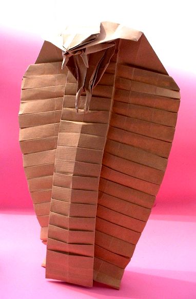 Origami King Cobra by Ronald Koh. Folded from a long rectangle of brown wrapping paper by Gilad Aharoni on giladorigami.com