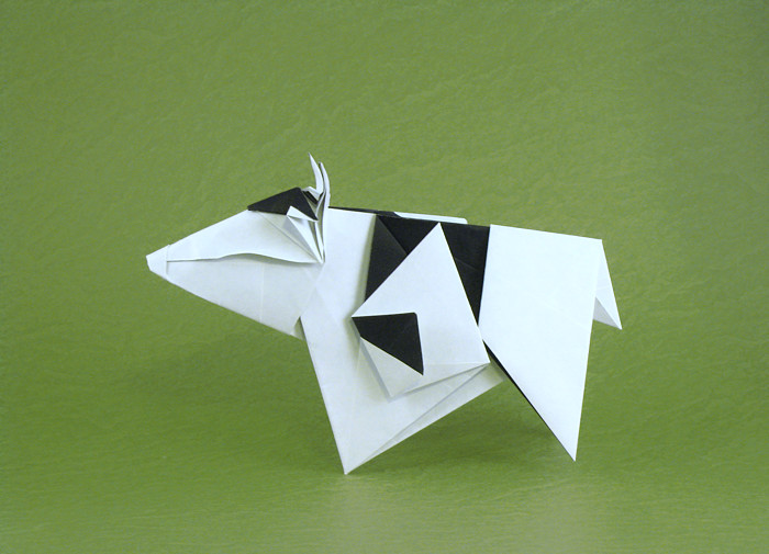 Origami Cow by Gen Hagiwara. Folded from a square of origami paper by Gilad Aharoni on giladorigami.com