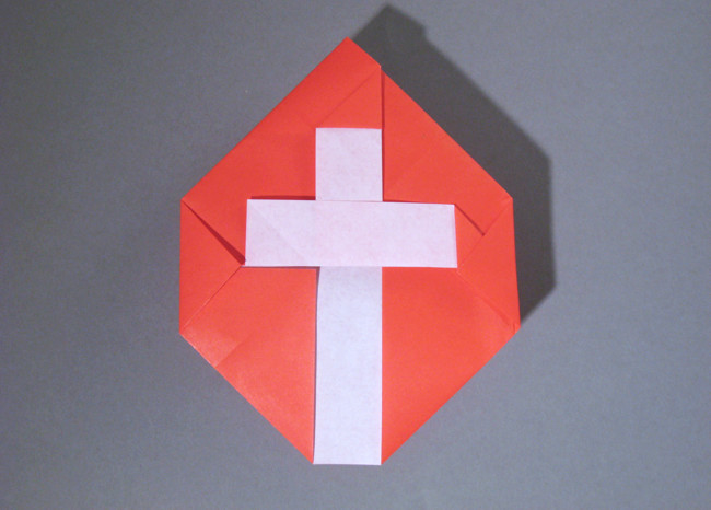 Origami Cross by Paul Jackson. Folded from a square of origami paper by Gilad Aharoni on giladorigami.com