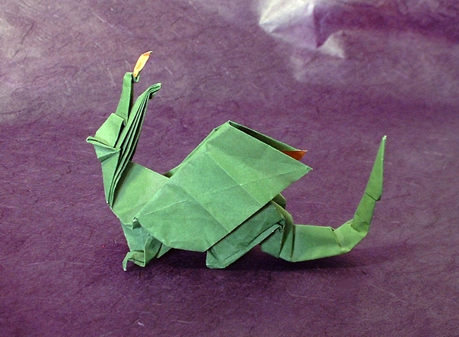 Origami Dragon by David Brill. Folded from a square of duo origami paper by Gilad Aharoni on giladorigami.com