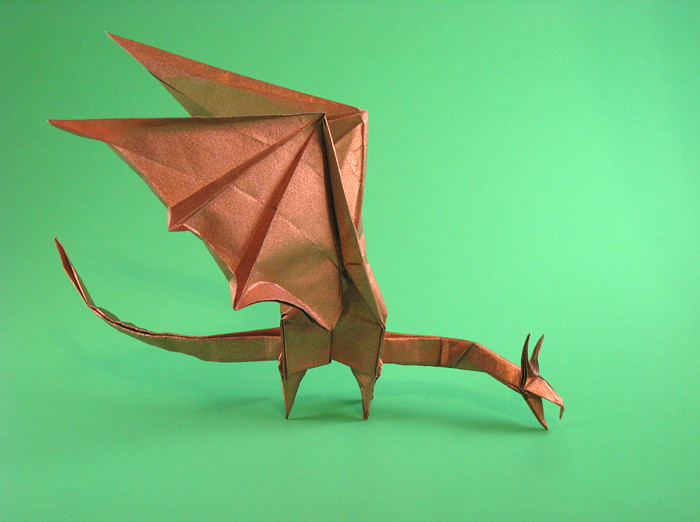 Origami Dragon by Shuki Kato. Folded from a square of Nicolas Terry's tissue-foil by Gilad Aharoni on giladorigami.com