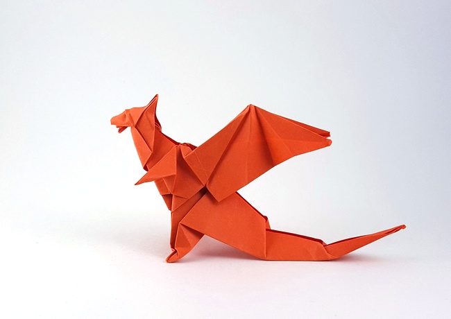 Origami Dragon by Jo Nakashima. Folded from a square of Biotope paper by Gilad Aharoni on giladorigami.com