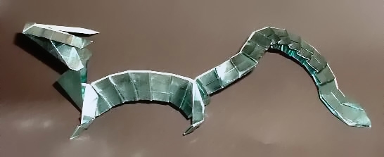 Origami Eastern dragon by Joseph Wu. Folded from a rectangle of American foil by Gilad Aharoni on giladorigami.com