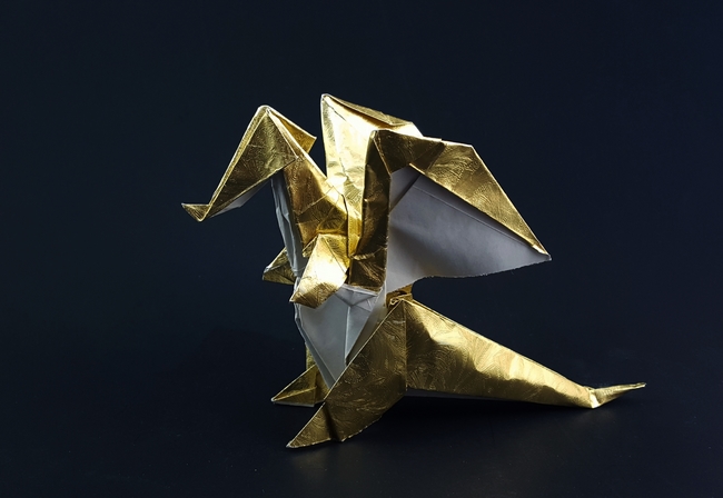 Origami Dragon by Chen Xiao. Folded from a square of wrapping paper by Gilad Aharoni on giladorigami.com