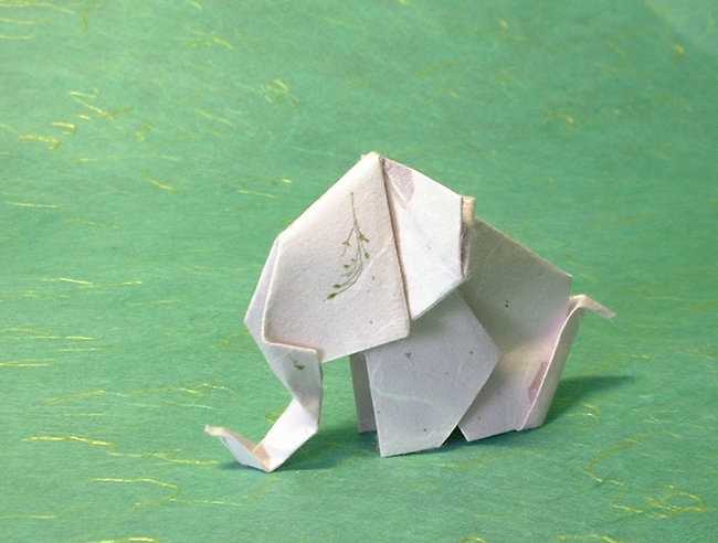 Origami Elephant by Enomoto Nobuyoshi. Folded from a square of recycled paper by Gilad Aharoni on giladorigami.com