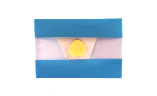 Origami Flag of Argentina by Gilad Aharoni. Folded from 2 squares of origami paper by Gilad Aharoni on giladorigami.com
