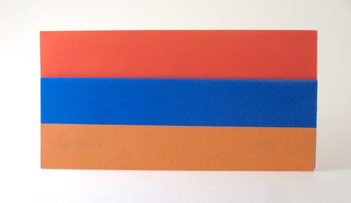 Origami Flag of Armenia by Gilad Aharoni. Folded from 2 squares of duo origami paper by Gilad Aharoni on giladorigami.com