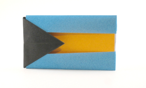 Origami Flag of Bahamas by Gilad Aharoni. Folded from 2 squares of duo origami paper by Gilad Aharoni on giladorigami.com