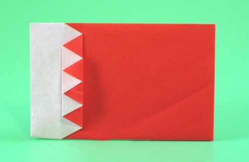 Origami Flag of Bahrain by Gilad Aharoni. Folded from a square of origami paper by Gilad Aharoni on giladorigami.com