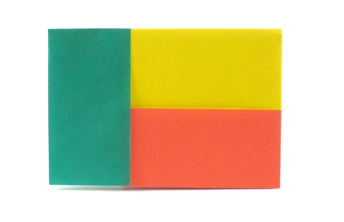 Origami Flag of Benin by Gilad Aharoni. Folded from 2 squares of duo origami paper by Gilad Aharoni on giladorigami.com