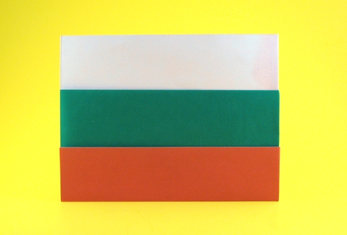 Origami Flag of Bulgaria by Gilad Aharoni. Folded from 2 squares of origami paper by Gilad Aharoni on giladorigami.com