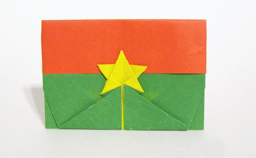 Origami Flag of Burkina Faso by Gilad Aharoni. Folded from 2 squares of duo origami paper by Gilad Aharoni on giladorigami.com