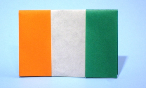 Origami Flag of Cote D'ivore by Gilad Aharoni. Folded from 2 squares of origami paper by Gilad Aharoni on giladorigami.com
