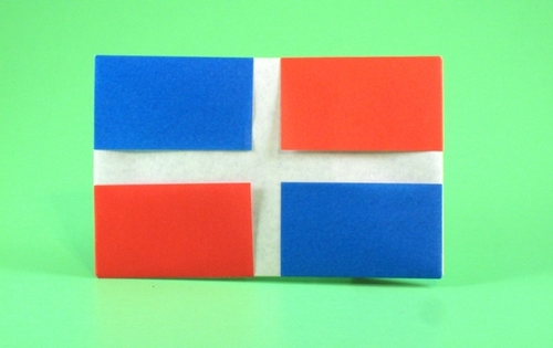 Origami Flag of the Dominican Republic by Gilad Aharoni. Folded from 2 squares of origami paper by Gilad Aharoni on giladorigami.com