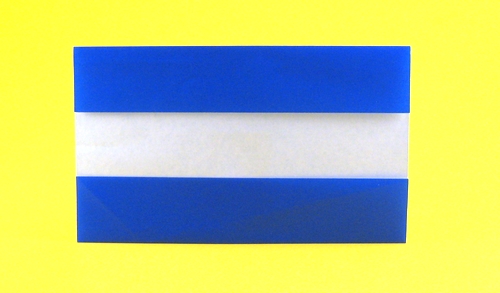 Origami Flag of El Salvador by Gilad Aharoni. Folded from a square of origami paper by Gilad Aharoni on giladorigami.com