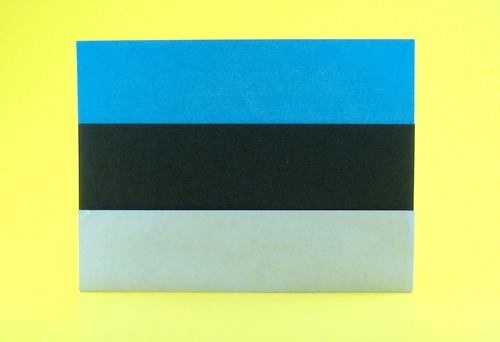 Origami Flag of Estonia by Gilad Aharoni. Folded from 2 squares of origami paper by Gilad Aharoni on giladorigami.com