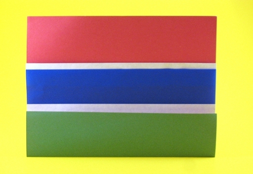Origami Flag of Gambia by Gilad Aharoni. Folded from 2 squares of origami paper by Gilad Aharoni on giladorigami.com