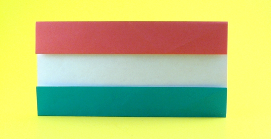 Origami Flag of Hungary by Gilad Aharoni. Folded from 2 squares of origami paper by Gilad Aharoni on giladorigami.com