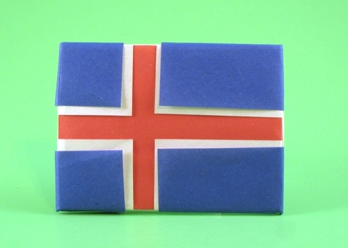 Origami Flag of Iceland by Gilad Aharoni. Folded from 2 squares of origami paper by Gilad Aharoni on giladorigami.com