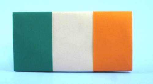 Origami Flag of Ireland by Gilad Aharoni. Folded from 2 squares of origami paper by Gilad Aharoni on giladorigami.com
