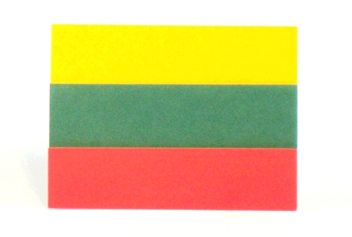 Origami Flag of Lithuania by Gilad Aharoni. Folded from 2 squares of duo origami paper by Gilad Aharoni on giladorigami.com