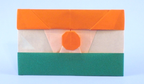 Origami Flag of Niger by Gilad Aharoni. Folded from 2 squares of origami paper by Gilad Aharoni on giladorigami.com