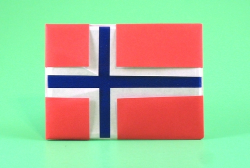 Origami Flag of Norway by Gilad Aharoni. Folded from 2 squares of origami paper by Gilad Aharoni on giladorigami.com