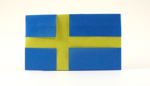 Origami Flag of Sweden by Gilad Aharoni. Folded from a square of duo origami paper by Gilad Aharoni on giladorigami.com