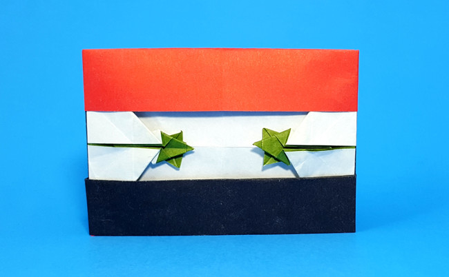 Origami Flag of Syria by Gilad Aharoni. Folded from 2 squares of origami paper by Gilad Aharoni on giladorigami.com