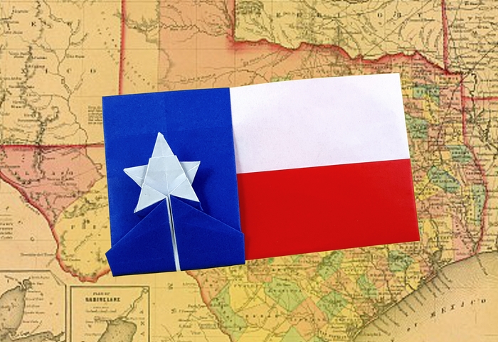 Origami Flag of Texas by Gilad Aharoni. Folded from 2 squares of origami paper by Gilad Aharoni on giladorigami.com
