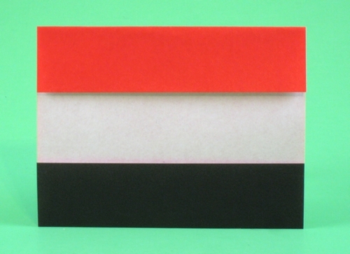 Origami Flag of Yemen by Gilad Aharoni. Folded from 2 squares of origami paper by Gilad Aharoni on giladorigami.com