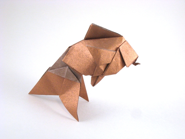 Origami Hideko's goldfish by Robert J. Lang. Folded from a square of Nicolas Terry's tissue-foil by Gilad Aharoni on giladorigami.com