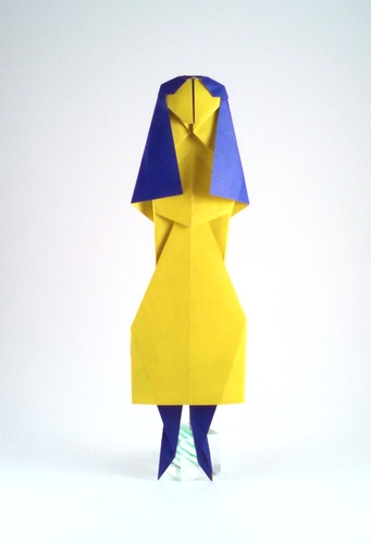 Origami HJ girl by Jason Ku. Folded from a square of duo origami paper by Gilad Aharoni on giladorigami.com