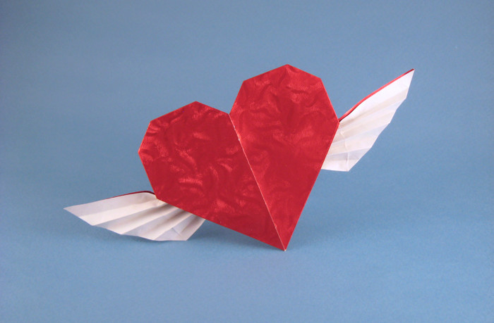 Origami Heart with wings by Francis Ow. Folded from a square of Japanese foil by Gilad Aharoni on giladorigami.com