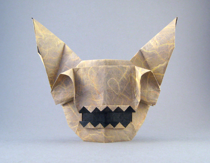 Origami Hell cat by Robert Harbin. Folded from a square of double-sided Unryu paper by Gilad Aharoni on giladorigami.com