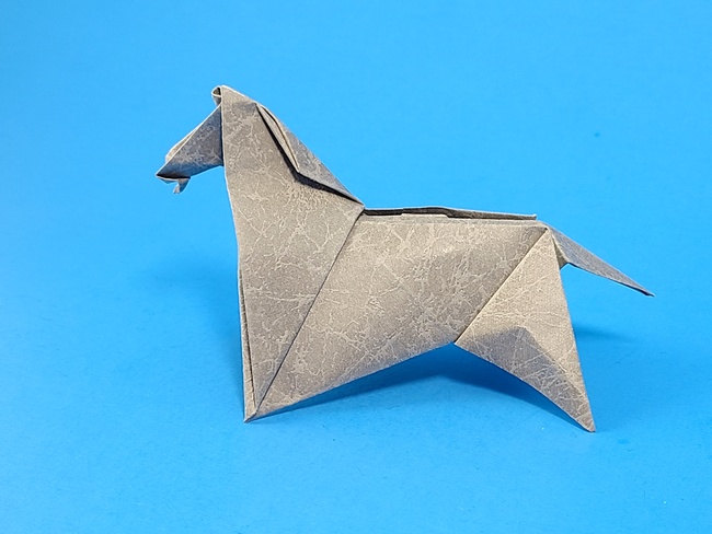 Origami Horse by Steven Casey Folded from a suqare of Leathac Rouketsu origami paper by Gilad Aharoni on www.giladorigami.com