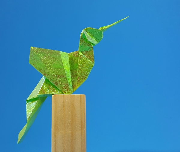 Origami Hummingbird by Ligia Montoya. Folded from a square of textured origami paper by Gilad Aharoni on giladorigami.com