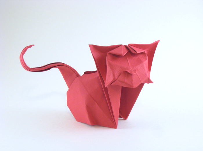 Origami Kitten by Hoang Tien Quyet. Wet-folded from a square of watercolor paper by Gilad Aharoni on giladorigami.com