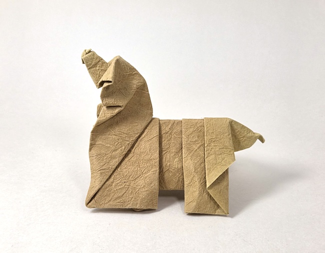 Origami Sheep dog by Steven Casey Folded from a square of Crinkle Brown scrapbooking paper by Gilad Aharoni on www.giladorigami.com