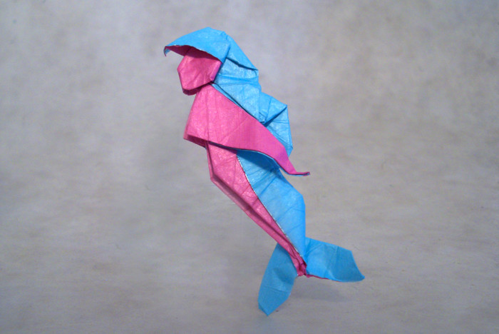 Origami Mermaid by Yamada Katsuhisa. Folded from a square of Kathy Stevick's tissue-foil by Gilad Aharoni on giladorigami.com