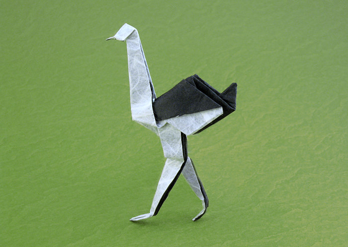 Origami Ostrich by Ryo Aoki. Folded from a square of double-sided Unryu paper by Gilad Aharoni on giladorigami.com