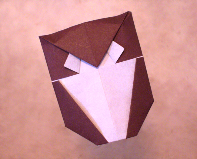 Origami Owl by Michael G. LaFosse. Folded from a square of origami paper by Gilad Aharoni on giladorigami.com